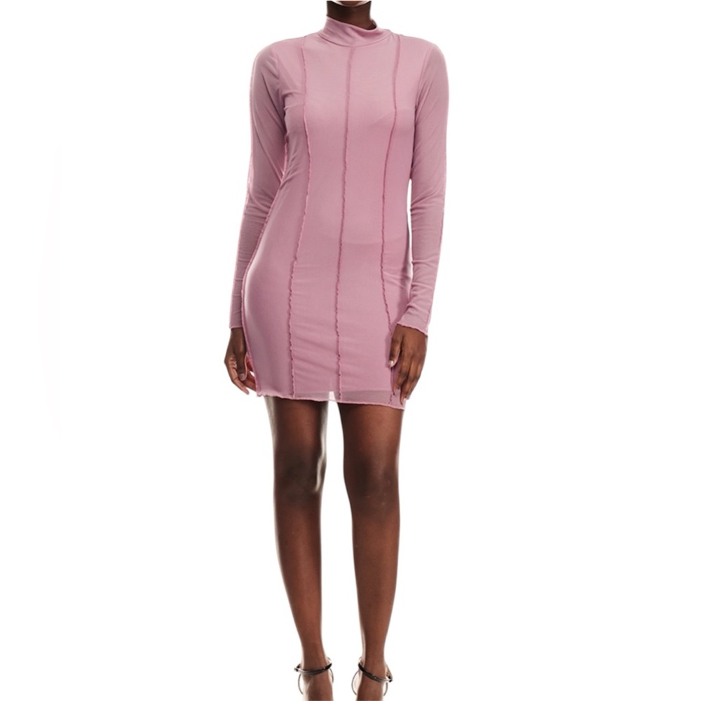 3/$15 Forever 21 - Orchid Mock Neck Bodycon Ruched Mini Dress Women's Large